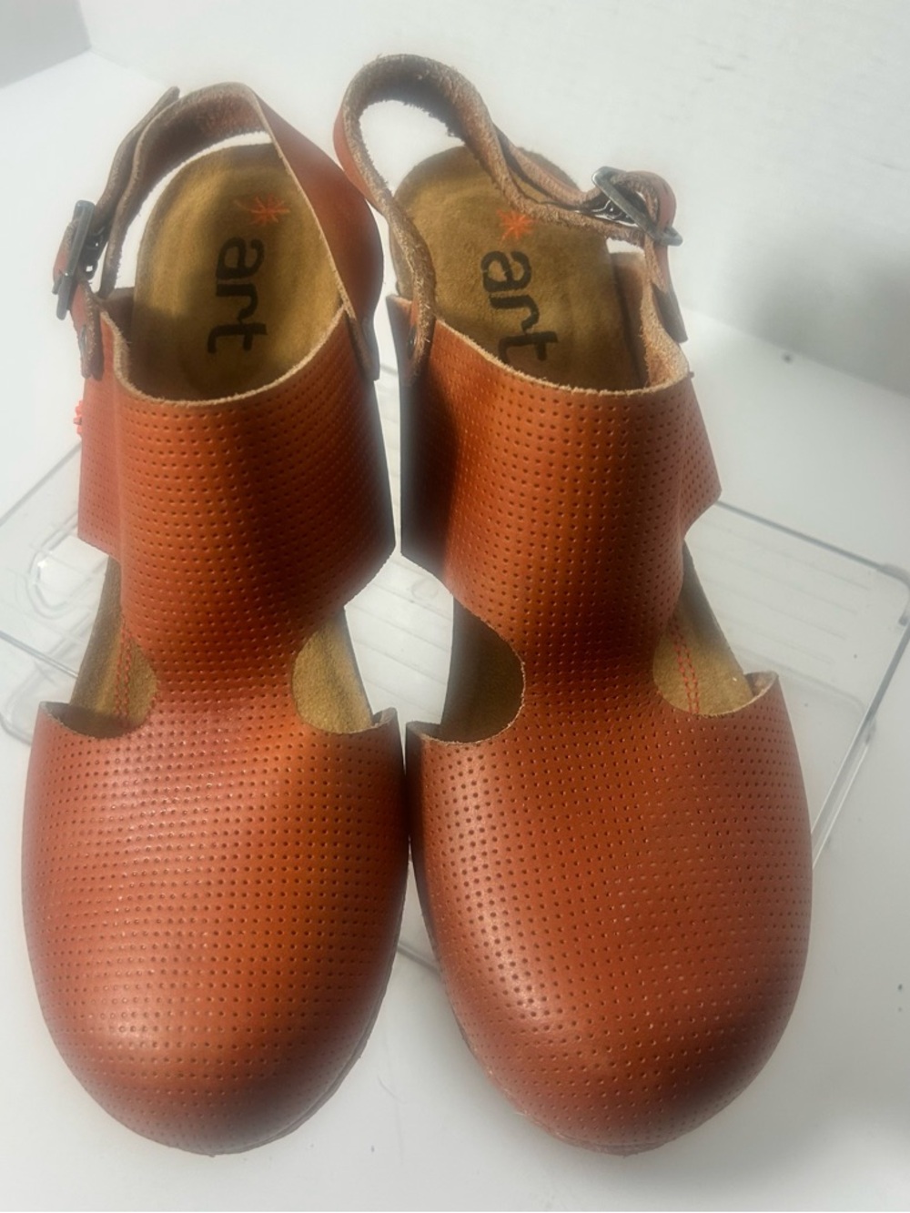 art class Perforated Leather Slingback Bye Bye Suela Clogs Cognac EU 41 US 10.5